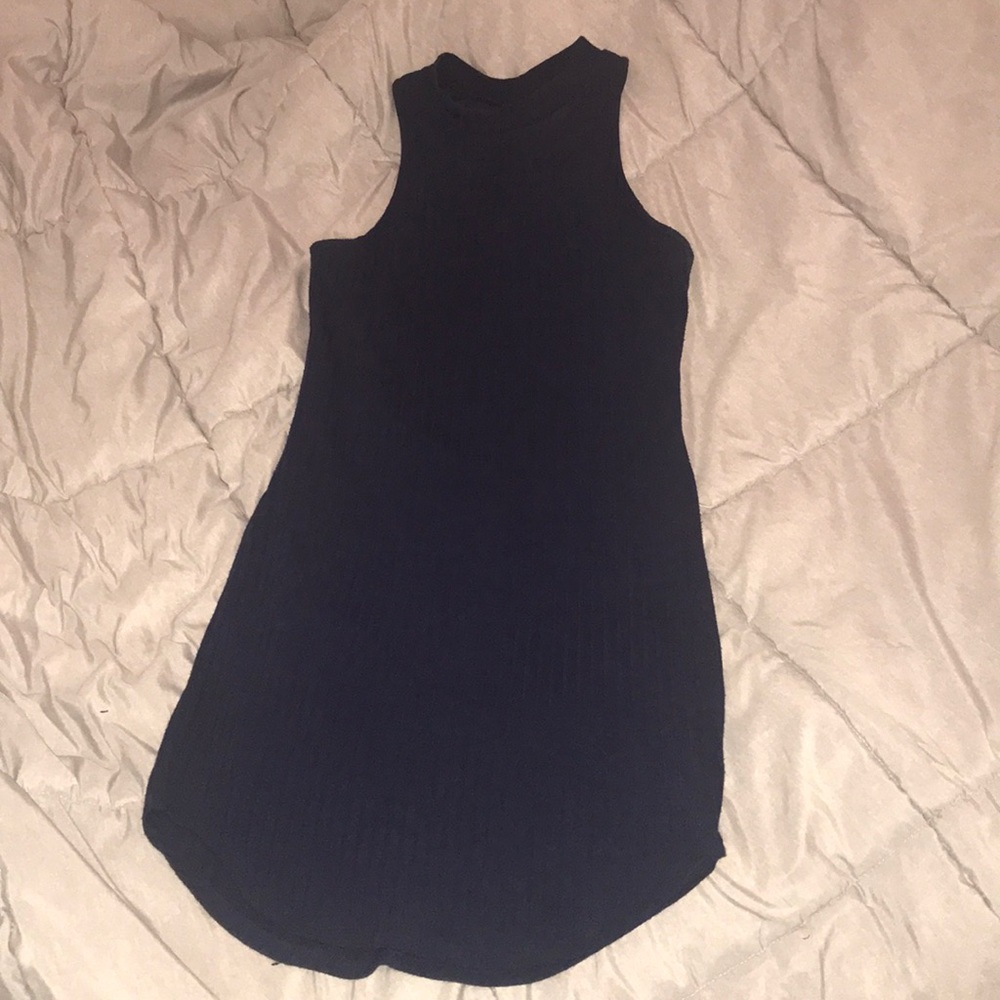 Ribbed mini dress-color: navy